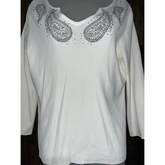 Cable & Gauge Embellished 3/4 Sleeve Top Size L - Picture 1 of 8